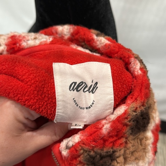 Aerie Red and Brown Zip Up Sweater with Nordic Design - Picture 3 of 3